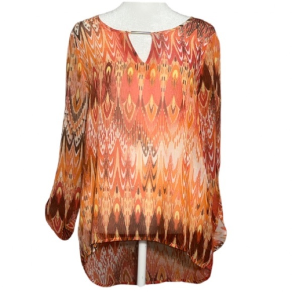 Zac & Rachel Abstract Chevron Blouse | Size S | Lightweight Sheer Top - Picture 1 of 4